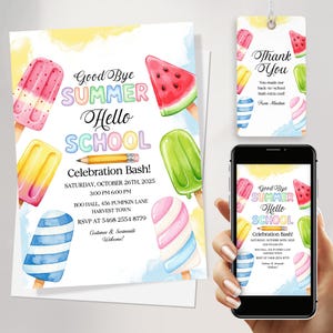 Back of School Party Invitation | Hello School So Long Summer Bash | End of Summer Party | Goodbye Summer Digital Printable Instant Invite