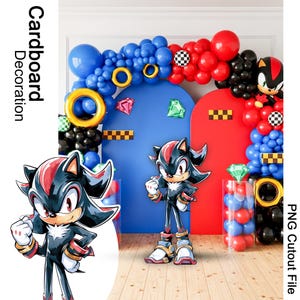 Decoración de cartón para cumpleaños de Shadow the Hedgehog, archivo digital recortable con temática de Sonic para decoración de fiestas, descarga instantánea