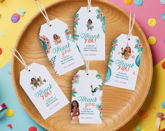 Moana 2 Thank You Tags: Editable Party Favors (Digital File)