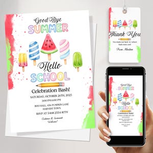 Back of School Party Invitation | Hello School So Long Summer Bash | End of Summer Party | Goodbye Summer Digital Printable Instant Invite