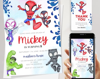 Superhero Pool Party Invitation for boys | The Avengers Pool Party Invitation | Editable on Canva template | Digital Download