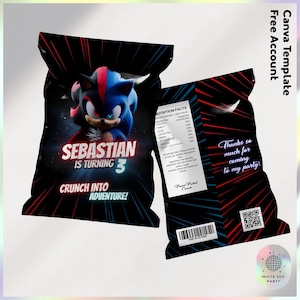 Sonic the Hedgehog 3 Customizable Chip Bag wrapper template | Sonic Birthday decoration | Sonic party favors (Digital File) JPD01