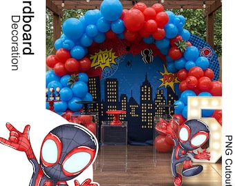 Figura de cartón de Miles Morales: Accesorio para fiestas de Spidey y sus amigos (Descarga digital PNG, 24 x 34 pulgadas) - JPD06