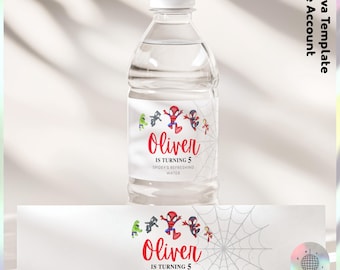Superhero Birthday Water Bottle Label: Spidey Party Favors (Digital File) - JPD06