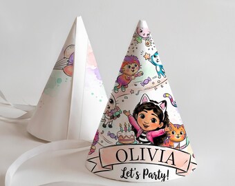 Personalized Dollhouse Party Hat, Custom Name Cat Girl Birthday Hat, Printable Girl Party Decor, Digital Bunting, Instant Access JPD11