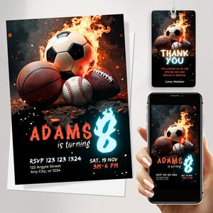 Bearbeitbare Sporteinladung, Neonsport lädt ein, Sportflyer, Sportthema einladen ALL STAR SPORTS Einladungsvorlage Sofortiger Download JPD09