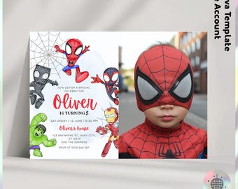 Spiderman Birthday Invitation: Spidey and Friends, Canva Template (Digital Download) - JPD06