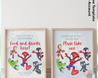 Watercolor Superhero Birthday Food and gift sign | Customizable Superhero Birthday decoration | Spidey party favors (Digital File) JPD06