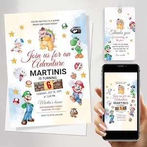 Super Mario zum 6. Geburtstagseinladung für Jungen - Druckbare bearbeitbare Mario Partyeinladung - Luigi Yoshi Theme Download für Kinder JPD08