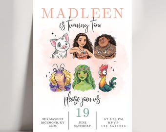Moana Geburtstagseinladung Vorlage | Moana Einladungskarte | Moana Geburtstagseinladung Cava Vorlage digitaler download