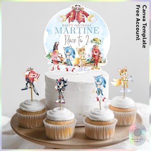 Topper per torta di Sonic e topper per cupcake di Sonic / Decorazione di compleanno personalizzabile di Sonic the Hedgehog / Bomboniere di Sonic (file digitale) JPD05
