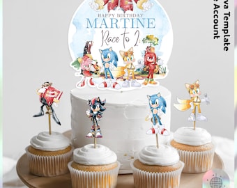Sonic cake topper and Sonic cupcake topper | Customizable Sonic the hedgehog Birthday decoration | Sonic party favors (Digital File) JPD05