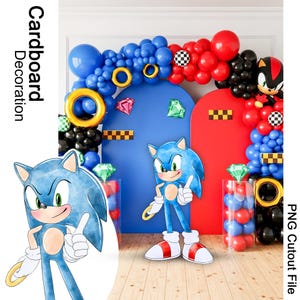 Decoración de cartón de cumpleaños de Sonic PNG, recorte de Sonic para exhibir en fiestas, descarga instantánea de archivo digital