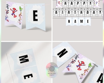 Banner de cumpleaños personalizable de Spiderman, Spidey y sus increíbles amigos, banner de feliz cumpleaños / archivo digital de decoración de Spiderman para niño