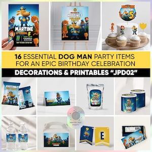 Dog Man Birthday Party Decorations: Comic Book Theme (Digital Download)