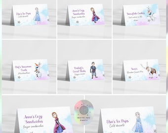Editable Frozen Birthday Food Label Tent Cards: Movie Party Decor (Digital File) - JPD04