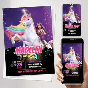 Invitación de cumpleaños de la Academia Unicornio / Invitación a fiesta escolar mágica para niñas / Plantilla editable de Canva / Descarga digital imprimible