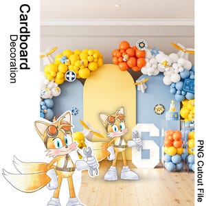 Archivo PNG recortable de colas para cumpleaños de Sonic, clipart digital de decoración de cartón, descarga de personaje de zorro imprimible para fiesta