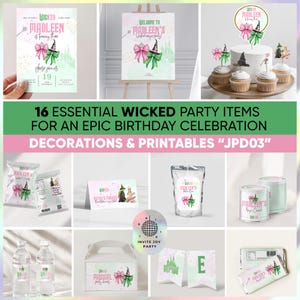 Watercolor Wicked Birthday Party Decor • Digital Witch Theme Party Bundle • Printable Green & Black Decorations • Instant Download JPD03