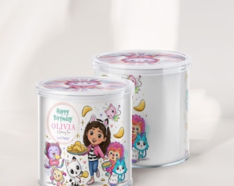 Personalized Dollhouse Pringles Label, 1.3 oz Chip Can Wrapper, Custom Cat Girl Birthday Snack Favors, Printable Digital Download File JPD11