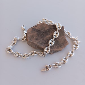 925 Sterling Silber Mariner Halskette, 9 mm, Puffed Anker Link, hohle Kette, Geschenkanhänger für Frauen und Männer, Unisex Schmuck.