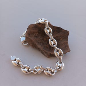 925 Sterling Silver Mariner Bracelet, Puffed Anchor Link, Hollow Chain Bracelet, 10.5 mm,  Bracelet for Women and Men, Unisex Jewelry