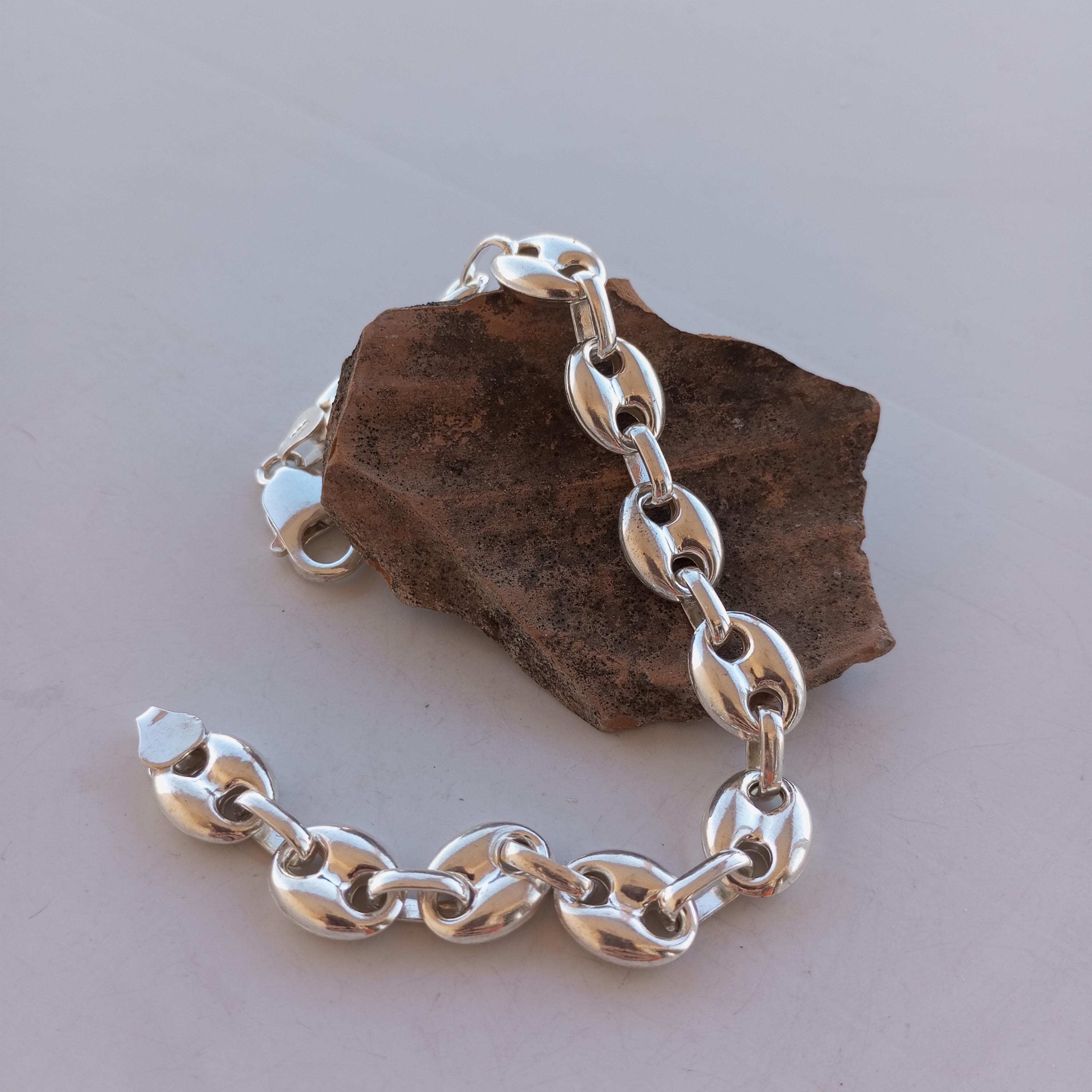 925 Sterling Silver Mariner Bracelet, Puffed Anchor Link, Hollow Chain Bracelet, 10.5 mm,  Bracelet for Women and Men, Unisex Jewelry