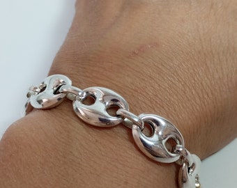 14 mm, 925 Sterling Silver Mariner Bracelet, Puffed Anchor, Hollow Chain Bracelet, Gift Bracelet for Women and Men, Unisex Jewelry.