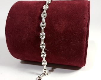 925 Sterling Silver Mariner Bracelet, Puffed Anchor Link, Hollow Chain, Gift Bracelet for Women and Men, 6 mm Unisex Jewelry.