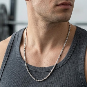 925 Sterling Silver 3.2 mm King Chain for Men, Oxidized Round Byzantine Chain