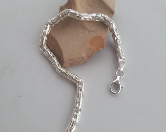 White King Byzantine Chain Bracelet, 5 mm, 925 Sterling Silver Bracelet, Round Chain, Jewelery For Man