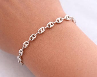 Men's Sterling Silver Mariner Link Bracelet, 10mm Anchor Chain - Etsy