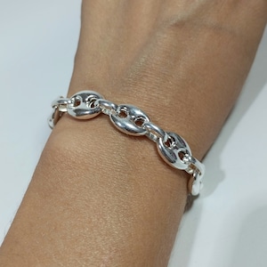 Mariner Bracelet, 925 Sterling Silver , Puffed Anchor, Hollow Chain Bracelet, Gift for Women and Men, Unisex Jewelry, 12 mm.