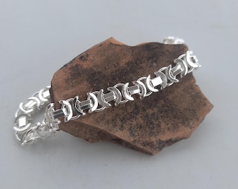 Euro King Byzantine Chain Bracelet, 8.4 mm, 925 Sterling Silver Flat Chain, Bracelet For Men & Women, Unisex Jewelery