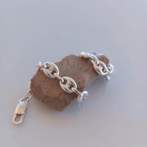 Mariner Bracelet 9 mm, Silver Chain, Anchor Link Chain Bracelet, Hollow Puffed Mariner Chain, Unisex Jewelery, Bracelet For Womens & Mens