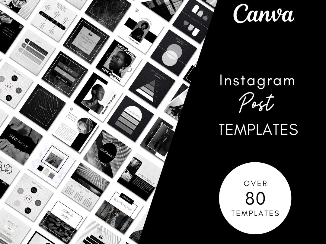 80 Instagram Post Templates | Black and White | Editable Canva | Social ...