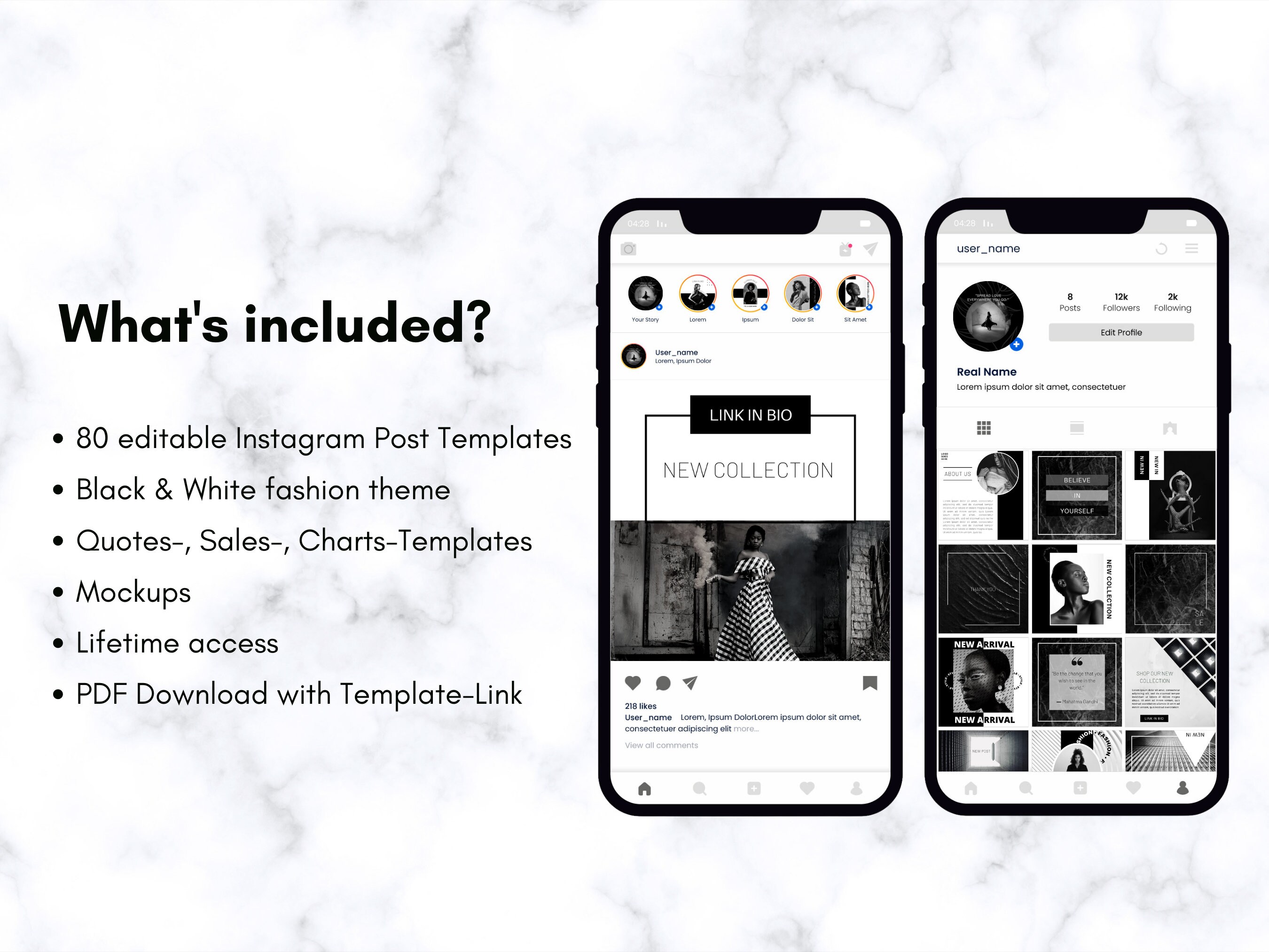 80 Instagram Post Templates | Black and White | Editable Canva | Social ...