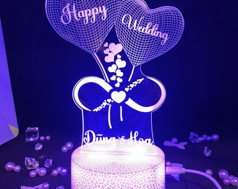 Personalised Balloon hearts| Anniversary |Table Lamp|16 Colours Remote|Birthday Gift| Anniversary Lamp| Desk lamp| Lover custom light