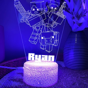 Personalised 3D Block Game  |Table Lamp|16 Colours Remote|Birthday Colours Remote|Minecraft |Christening Gift| Christmas Gift|NightLight