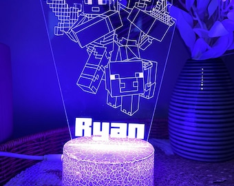 Personalised 3D Block Game  |Table Lamp|16 Colours Remote|Birthday Colours Remote|Minecraft |Christening Gift| Christmas Gift|NightLight