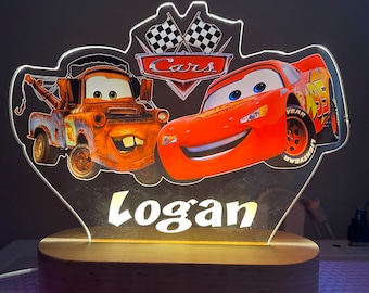 Personalised Macqueen Hot wheels Night Light |Custom Name | birthday gift | Kid nursery room| table lamp|Wooden light
