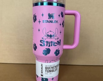 Lilo & Stitch Stanley Tumbler 40oz, Laser Engraved Pink Water Bottle
