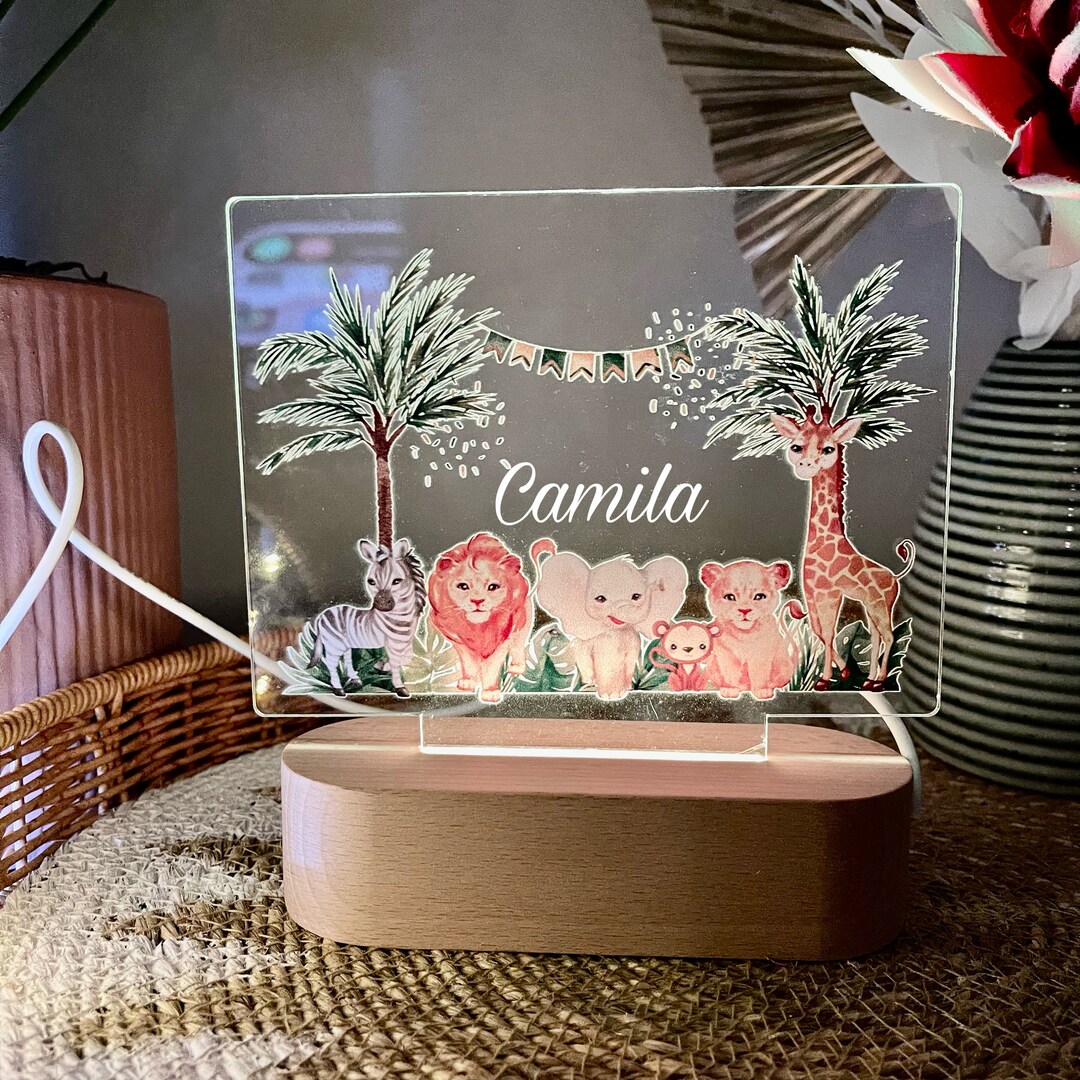Light Table Animals Personalised Jungle Animals |table Lamp|7 Colours |birthday Gift ...