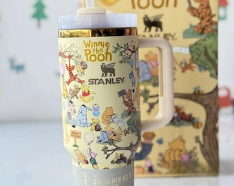 Print Winnie Pooh Stanley Tumbler, 40oz Custom Water Bottle Gift box