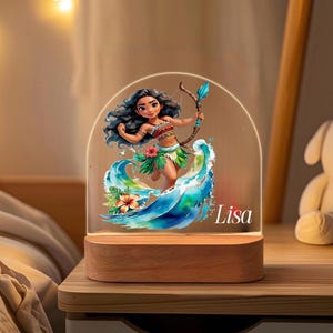 Personalised Princess Moana  Night Light |Custom Name | birthday gift | Kid nursery room| table lamp|Wooden light