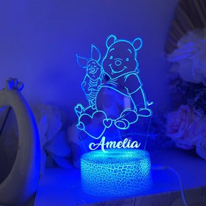 Personalised Winnie Pooh |Table Lamp|16 Colours Remote|Birthday Gift|Room Decoration Unique Gift|Acrylic Night Light|children lamp||