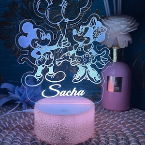 Personalised  Minnie and Mickey  |Table Lamp|16 Colours Remote|Birthday Gift|Acrylic|Gift for Kid|Custom Name
