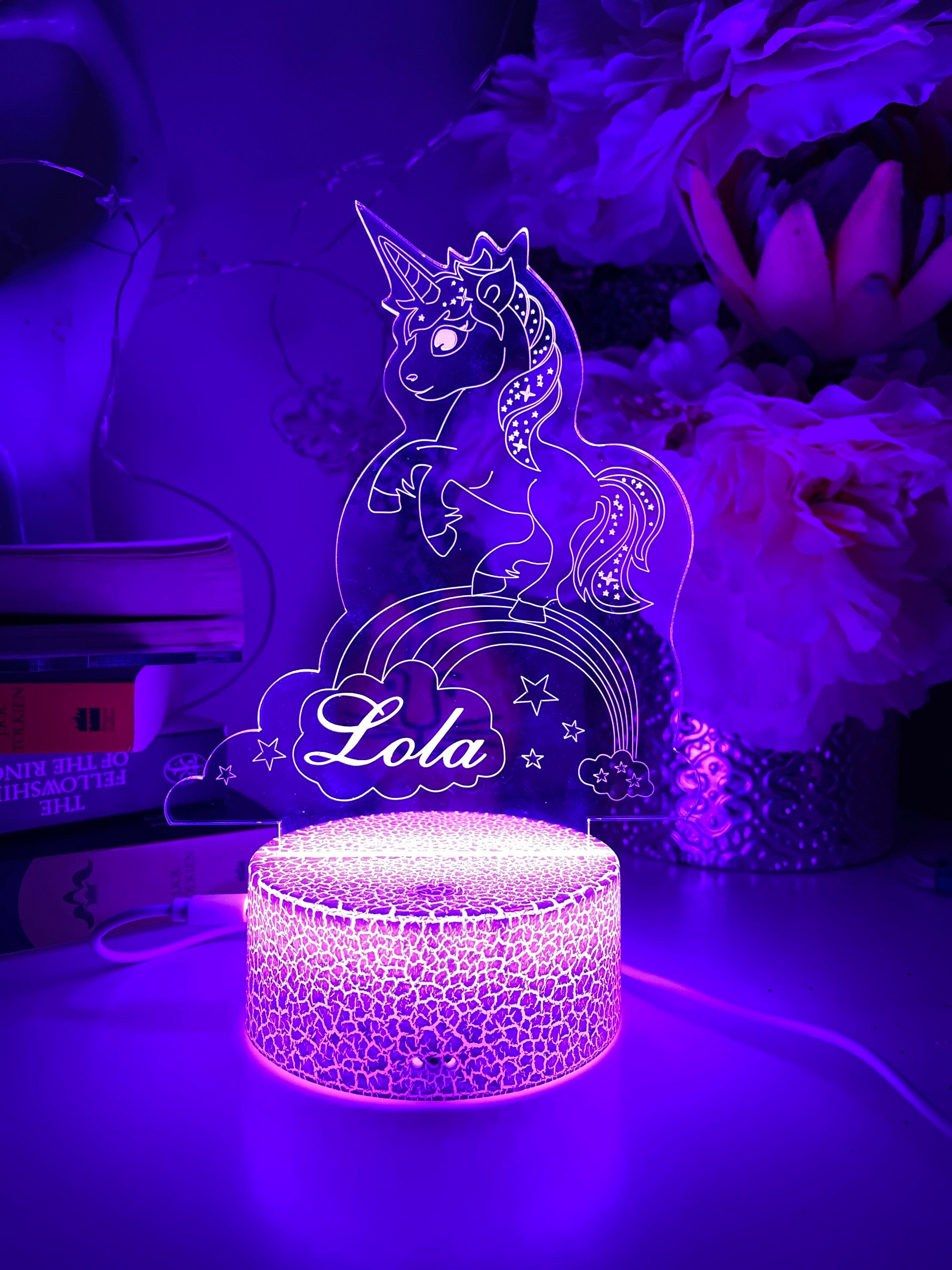 Personalised Unicorn and Rainbow table Lamp16 Colours
