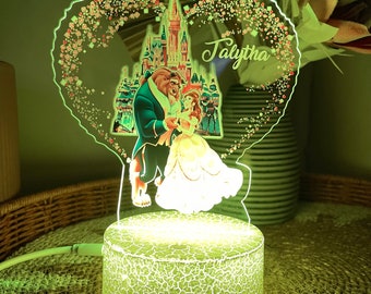 Personalised BEAUTY AND BEAST  Colourful  Night Light/ 16 Colours Change Remote / Birthday Gift/ Christmas Present/ 3D Acrylic