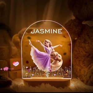 Personalised Rapunzel Princess  Night Light |Custom Name | birthday gift | Kid nursery room|  lamp|Wooden light